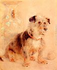 Terrier Seated Before A Canton Famille Rose Vase